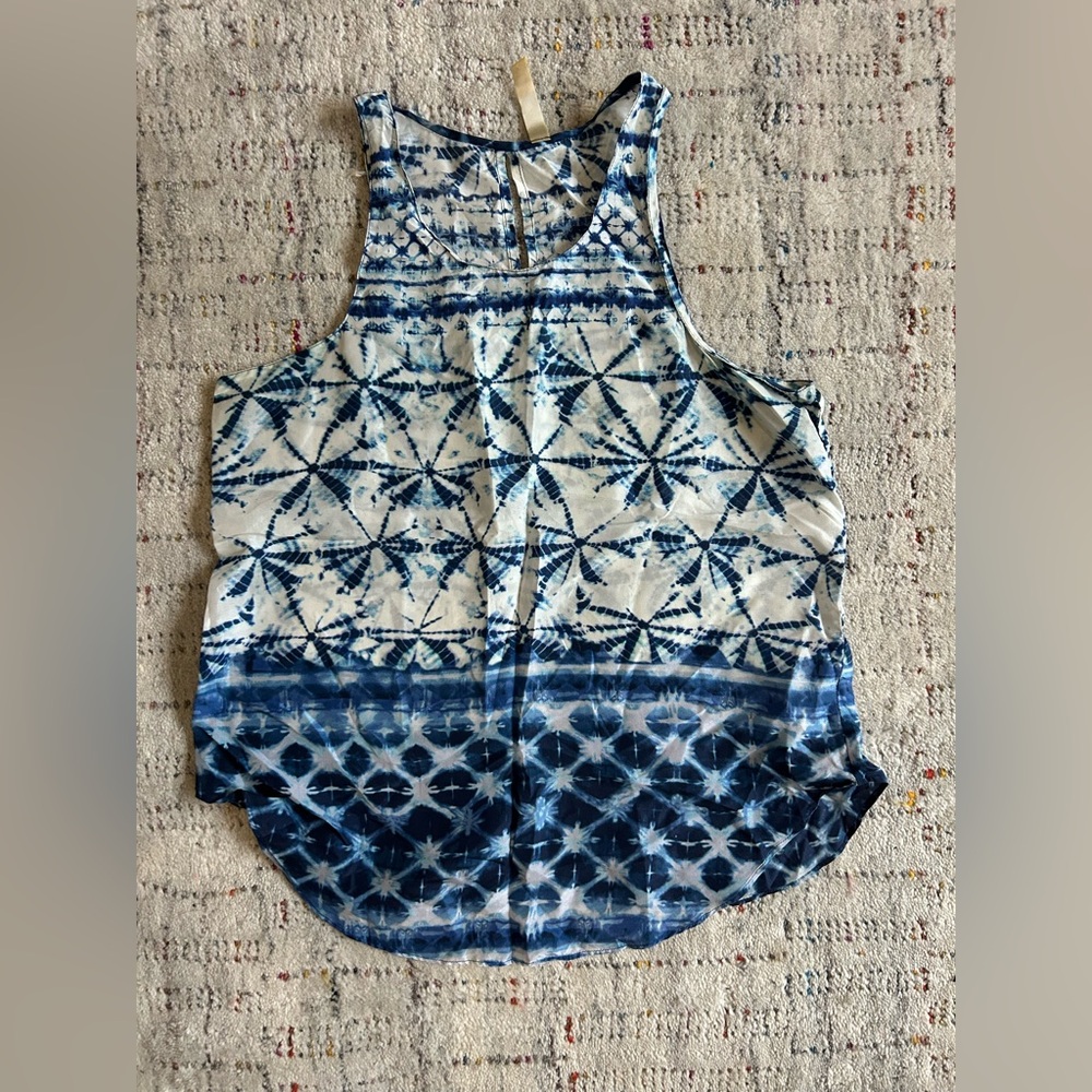 Rory Beca 100% Silk Tank Top Blue Pattern Size XS